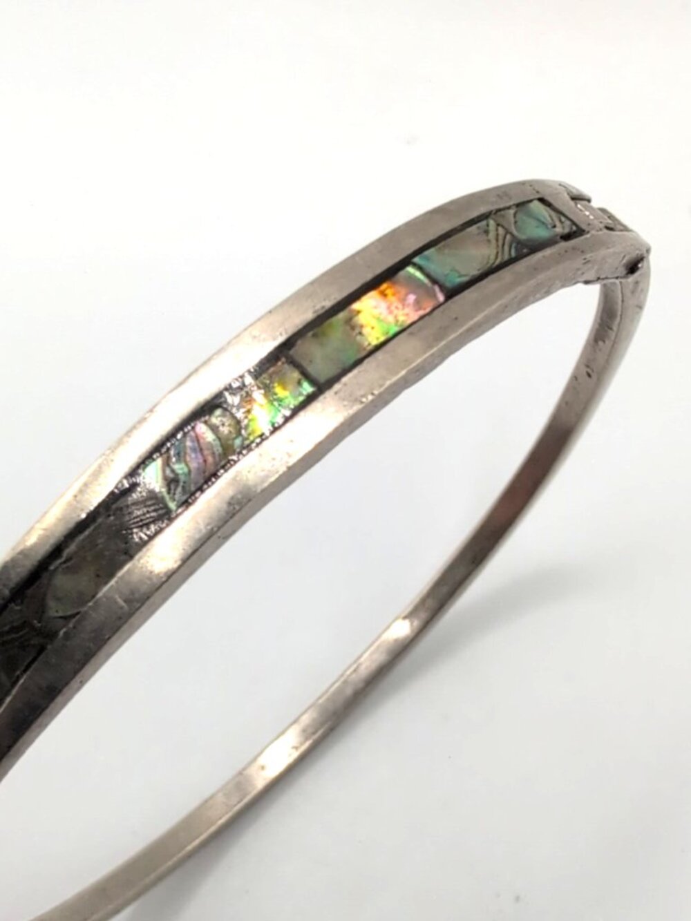 Vintage Alpaca Mexico Abalone and Silver Tone Bracelet Hook Closure VGC